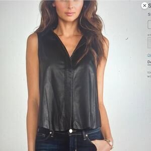 Rag & Bone Black Leather Button Down Sleeveless Top I XS